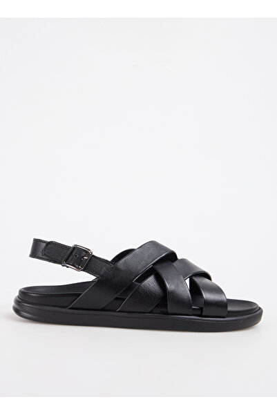 Fabrika Deri Siyah Erkek Sandalet NOLAN
