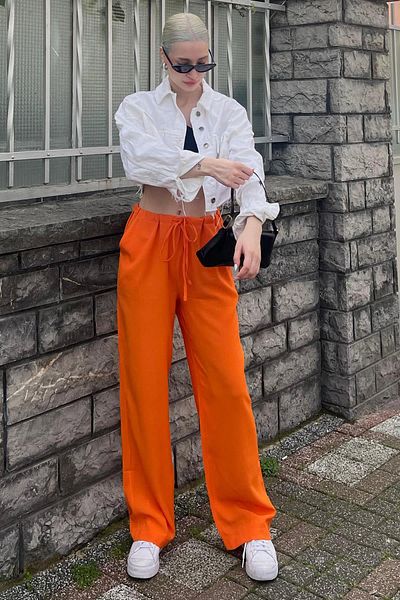 Madmext Pantaloni de plajă de damă de bază din țesătură șifonată portocalie Mg1778