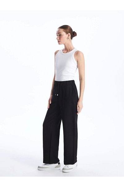 LC Waikiki Lcwaikiki Classic Black Elastic Waist Straight Wide Leg Pants for Women