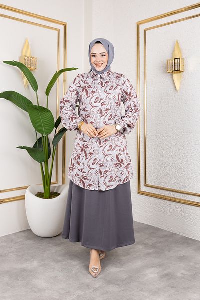 Nevayla Moda Διπλό Σετ με Φούστα - Καφέ / T0106
