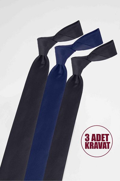 Tudors 3-Pack Plain Classic Pocket Square Black-Navy Blue Men's Tie