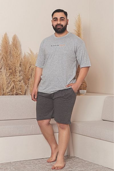 Farya Home Plus Size Cotton Pocket Men's Pajama Set with Short Sleeve Shorts