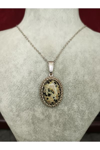 Mos Tespih Jasper Stone Natural Stone Silver Color Necklace