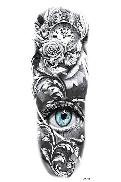 BP Tattoo Mavi Göz ve Mekanizma Kol Dövmesi Kol Kaplama Tattoo