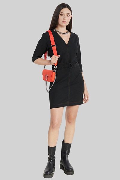 HUGO Women's V-Neck Mini Dress Black