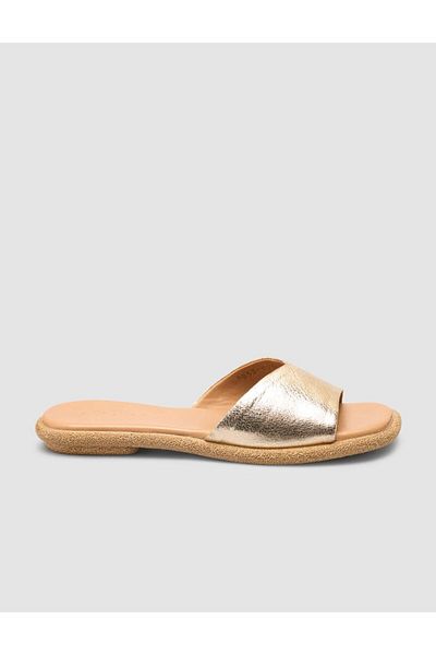 Cabani Papuci de damă 100% piele naturală de culoare aurie