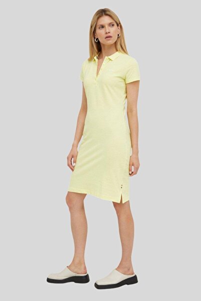 BOSS Pamuklu Kadın Polo Yaka Elbise Sarı
