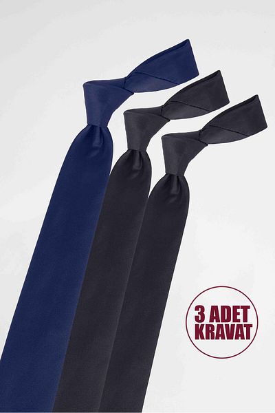 Tudors 3 Pack Plain Slim Navy Blue-Black Men's Ties