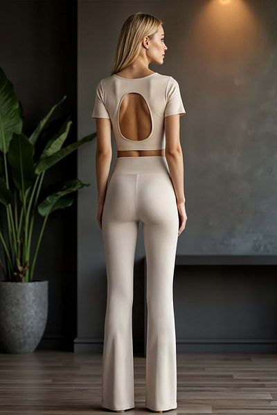 DARK SEER Ds Sora Beige Spanish Leggings Comfortable Fit, High Waist, Gathering and Flexible
