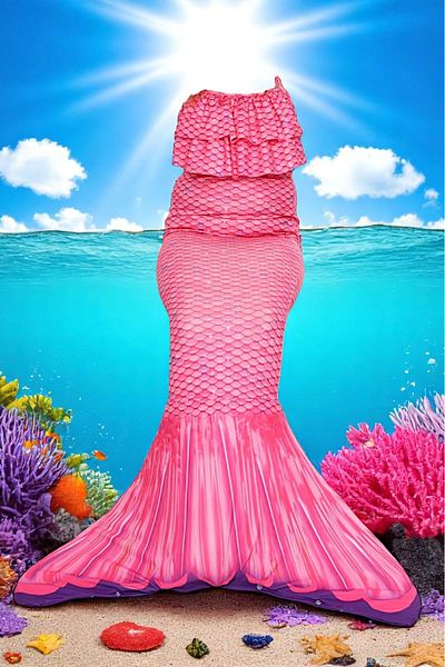 Lolliboomkids Girls Mermaid Mermaid Ruffle Bikini / Swimsuit 3 Piece Suit Pink Color Transition Concept