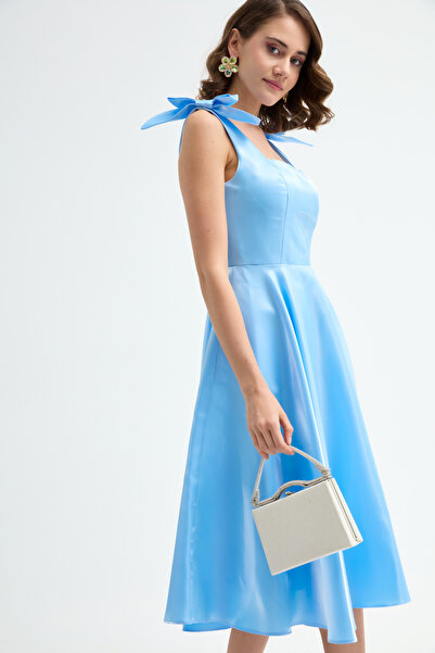 Lafaba Rochie de seară midi cu fundă albastră pentru femei