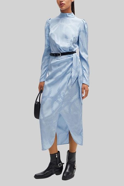 HUGO Women's Regular Fit Kasera Chain Patterned Draped Dress Blue