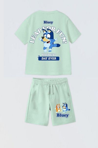 Monila Boy's Cotton Fabric Bluey Printed Shorts Tshirt Bottom Top Set