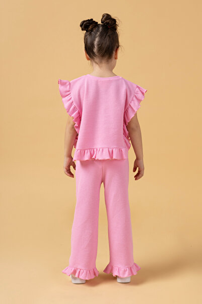 Minipodyum Girl's Frilly Waffle Summer Double Set