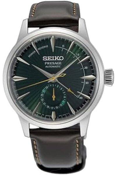 Seiko ساعة أوتوماتيكية SSA459 للرجال من مجموعة بريساج - مينا منقوش باللون الأخضر الغني - ستانلس ستيل