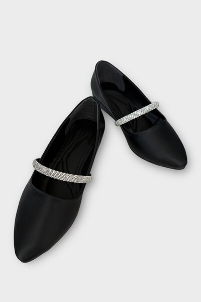 Liger Women's Banded Stone Detail Ballerina Shoes Black