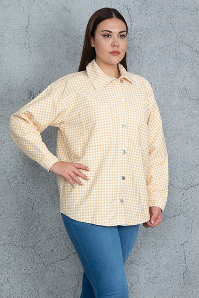 Şans Women's Large Size Yellow Gabardine Fabric Metal Buttoned Unlined Shirt Coat 65n20518