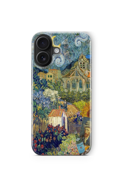 Space Star iPhone 17 Uyumlu Van Gogh Kolaj Tasarım Baskılı Şeffaf Kılıf