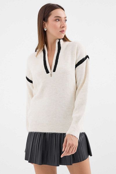 GABRİA Gabria Zippered Stripe Sweater
