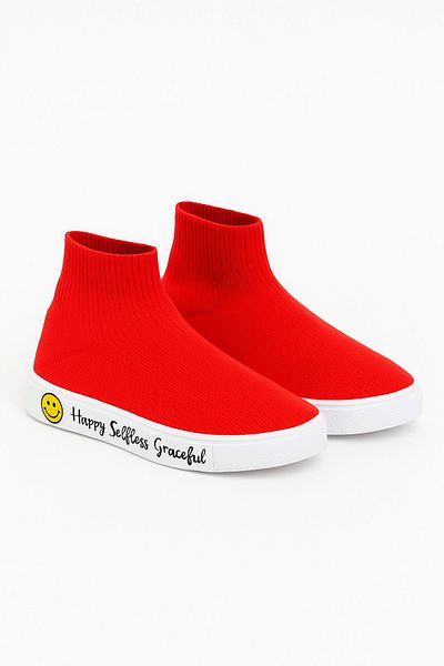 Katia&Bony Children's Smiley Face Sole Socks Shoes Red