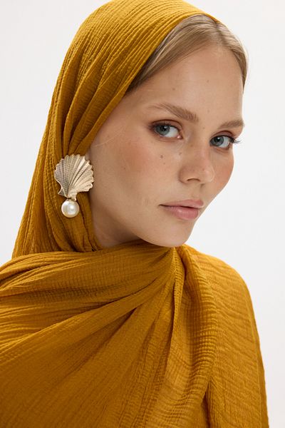 FENZA SCARF Cotton Muslin Shawl - Mustard