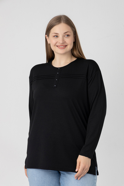 Orly More Μίνι σκίσιμο από ύφασμα βισκόζης Μακρυμάνικη μπλούζα από βαμβακερή μητέρα με λεπτομέρεια σε μακρυμάνικο πέτο και κουμπιά