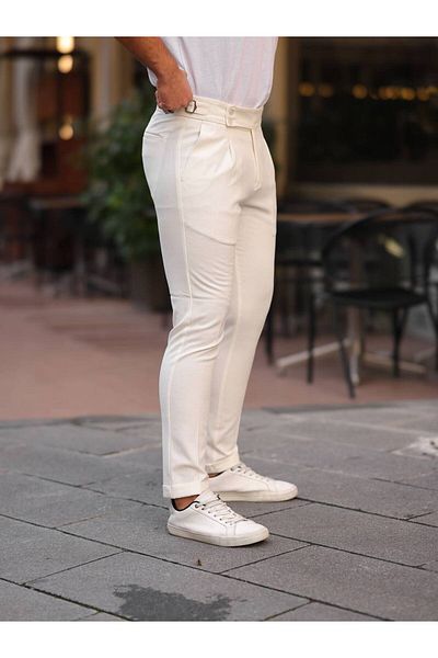 REX MODA Men's Old Money Pleated Self-Belt Fabric Trousers