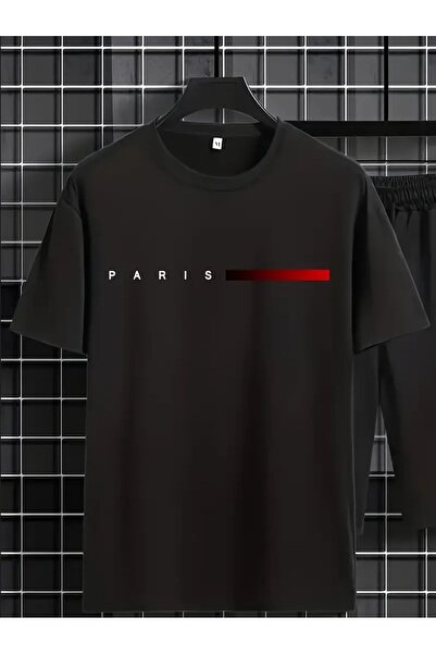 LAND MODA Ανδρικό σετ μπλουζάκι και σορτς με στρογγυλή λαιμόκοψη, μοντέρνα στ...