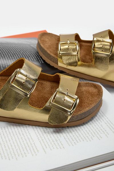 NILUFARR Papuci de damă Helosa Gold din piele naturală
