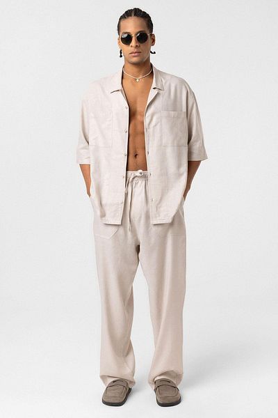 VAMOSCLO Baggy Linen Trousers Beige