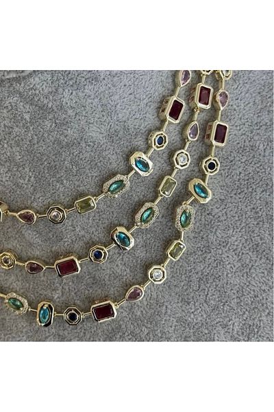DESİGN Sisters Accessories Colorful Stone Gelmetric Shaped Necklace