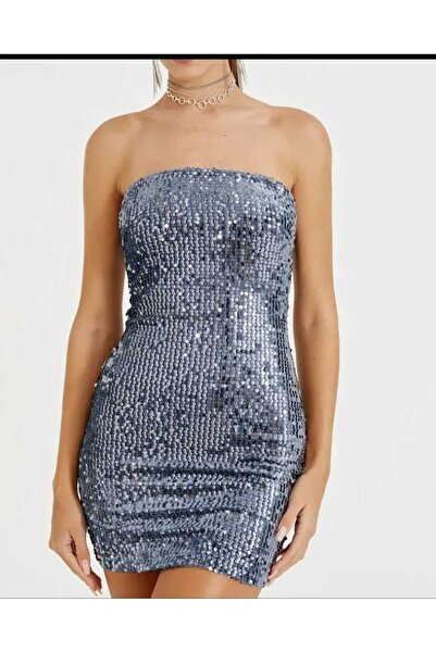 RİGALA STRAPLEZ PUL PAYET MİNİ ELBİSE