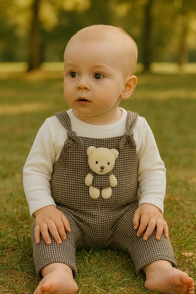 Murat Baby Beige Bear Toy 2-Piece Baby Boy Salopet Suit Outfit Jumpsuit Cotton