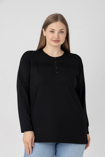 Orly More Μίνι σκίσιμο από ύφασμα βισκόζης Μακρυμάνικη μπλούζα από βαμβακερή μητέρα με λεπτομέρεια σε μακρυμάνικο πέτο και κουμπιά