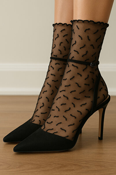 DİLARRA Boutique Siyah Worm Tül Çorap