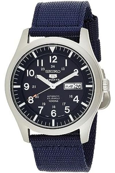 Seiko Men's Automatic Watch, Analog Display and Textile Strap SNZG11K1, Blue & Silver
