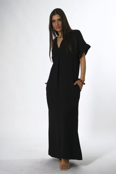 ABBRA Women's V-Neck Back Slit Dress