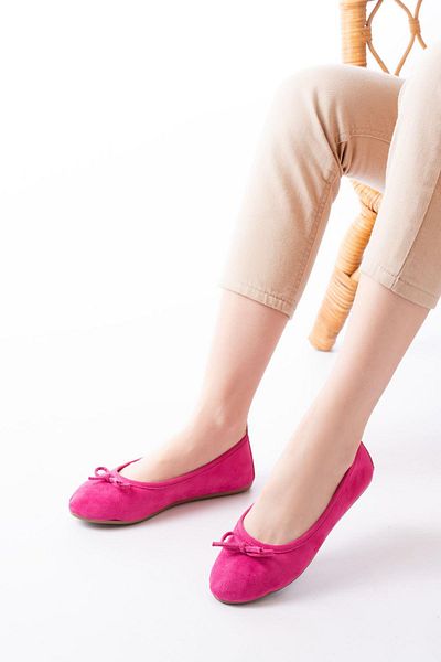 Aymood 6101 Fuchsia Suede Bow Casual Women's Babet