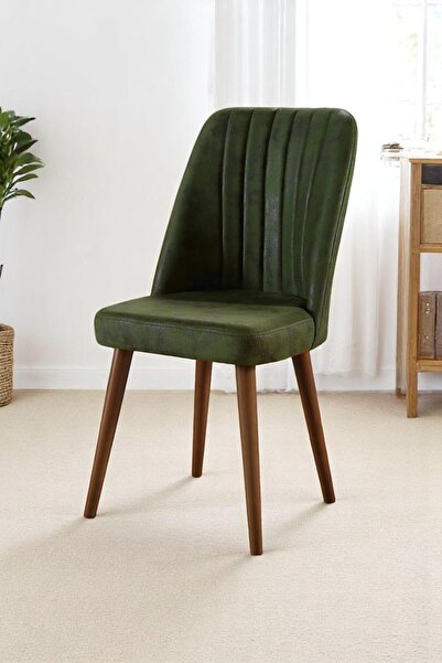 MYMASSA Polo Sandalye - Milas Yeşil Kumaş - Ahşap Ceviz Ayak - Mutfak Sandaly...