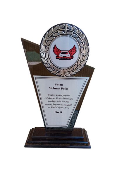 Özcan Tasarım Luxury Glass Plaque - Large Size Glass Plaque - Glass Plaque with Logo (Silver)