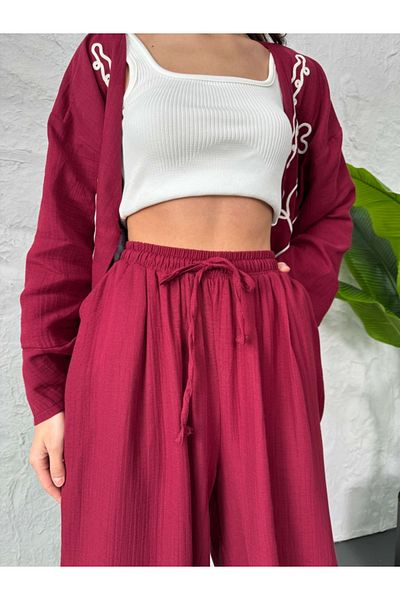 Elif Özbey Butik Burgundy Muslin Casual Trousers