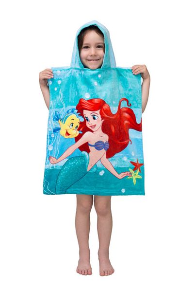 Ariel Prosop poncho pentru copii, 100% bumbac, 50x115 cm, albastru, Disney Princess Ariel