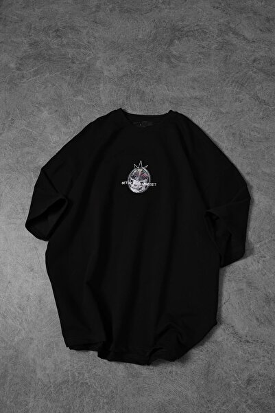 Slatra Men's Black Setup Your Mindset Printed Oversize Tshirt