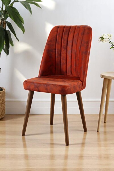 MYMASSA Polo Sandalye - Milas Kiremit - Ahşap Ceviz Ayaklı - Salon Sandalyesi / Mutfak Sandalyesi