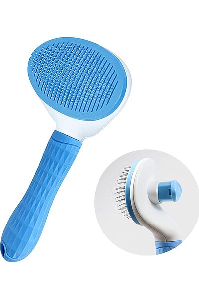 nextbuy Cat and Dog Grooming Brush with Automatic Buttons – Hairball Collector and Massage Effect Comb Blue