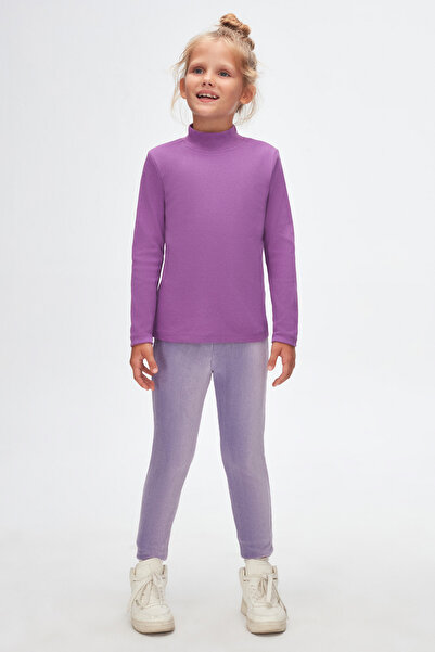 LOVETTI Fete - Tricou de iarnă violet deschis cu mânecă lungă pe jumătate cu gât