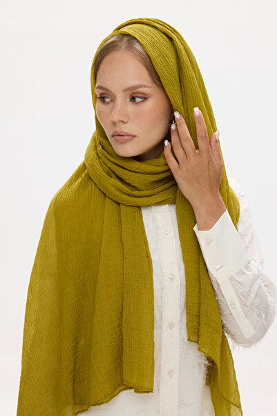 FENZA SCARF Pamuklu Müslin Şal - Yağ Yeşili