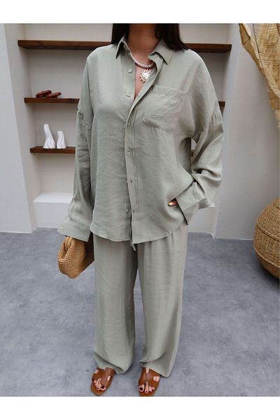ESRAHELVACI Pocketed Shirt Trousers Set