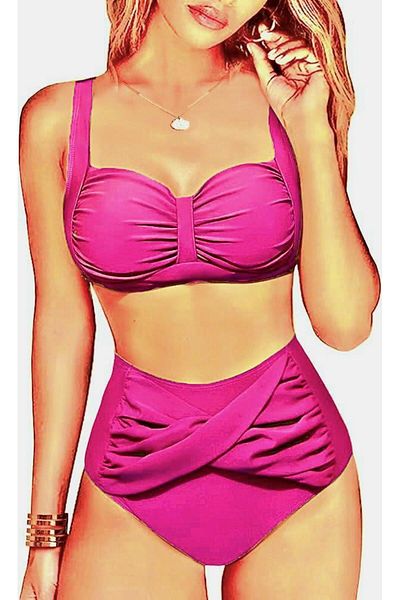 DEEP BEACH High Waist Twist Waist through Detailed Bikini Bottom