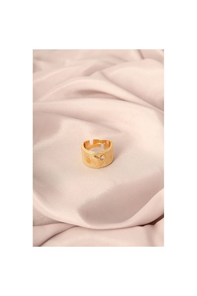 Skygo Gold Color Metal Zircon Stone Heart Model Adjustable Women's Ring - Tj-Byk2163